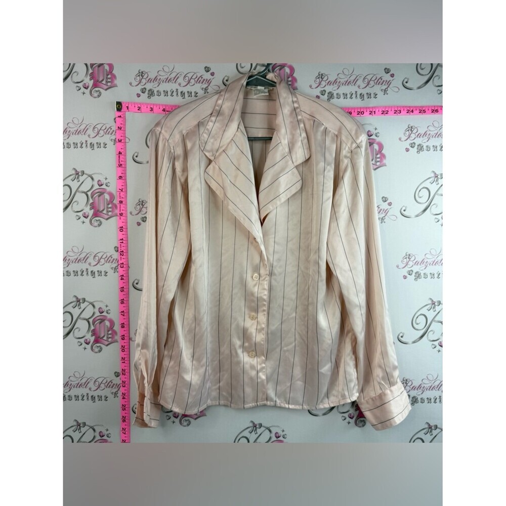 Jones New York button up long sleeve pink Cream Striped Button Front Blouse y2k